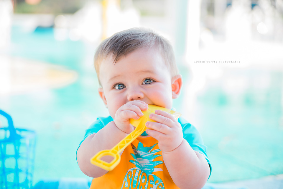 Lauren Coffey Photography, LLC beach bum portrait, beach bum session, beach pictures, 6 month pictures, splash pad pictures, summer pictures, summer toddler pictures