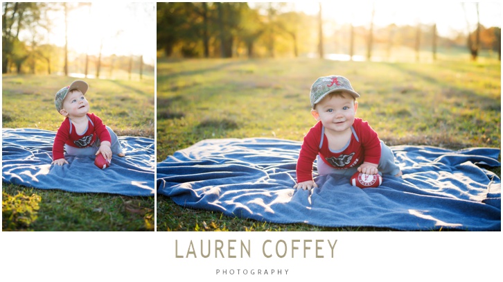 Lauren Coffey Photography, LLC | Hartselle and Decatur Alabama Photographer outdoor baby pictures, sunset baby pictures, sunset family pictures, family pictures, outdoor family pictures, roll tide baby, alabama roll tide, 9 month pictures, 9 month picture ideas
